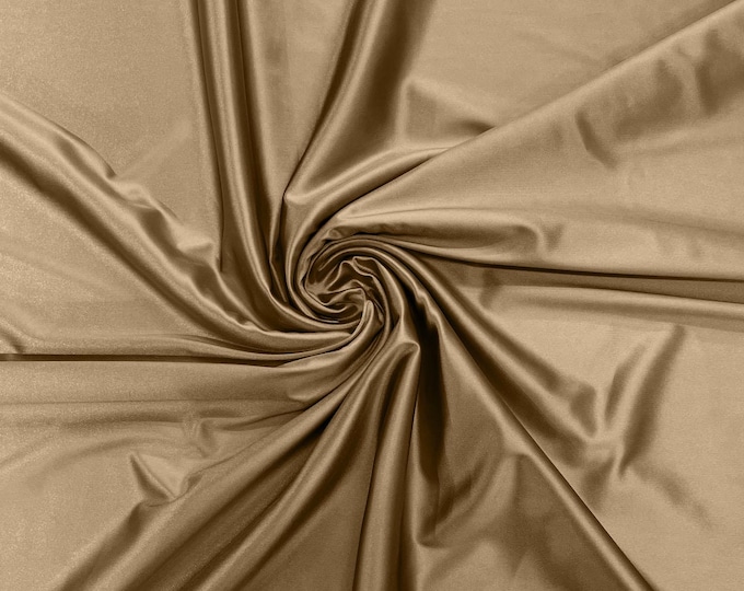 Light Gold Deluxe Shiny Polyester Spandex Fabric Stretch 58" Wide Sold by The Yard.