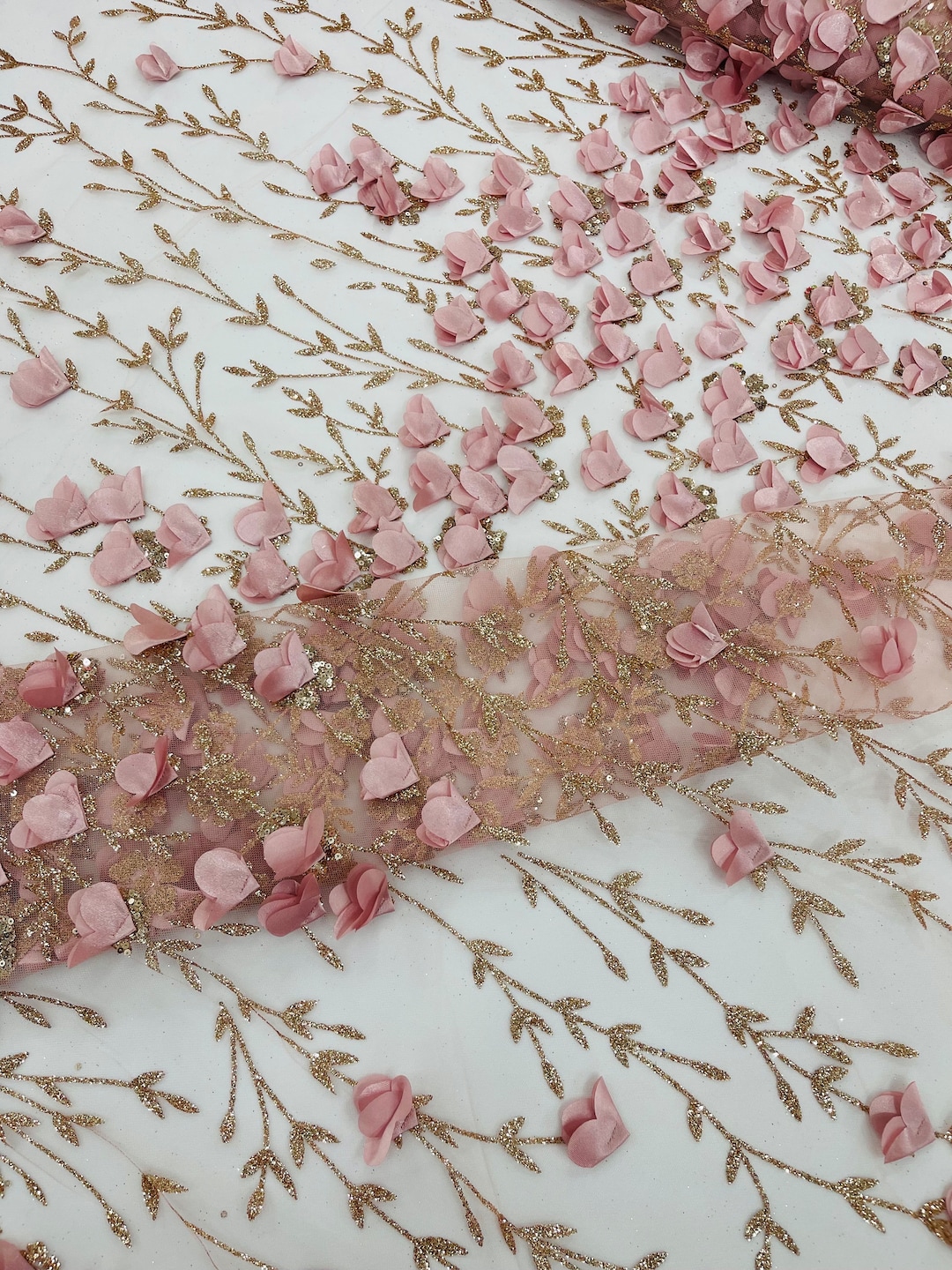 Blush Pink 3D Satin Floral Glitter Sequin Fabric/prom/wedding Lace ...