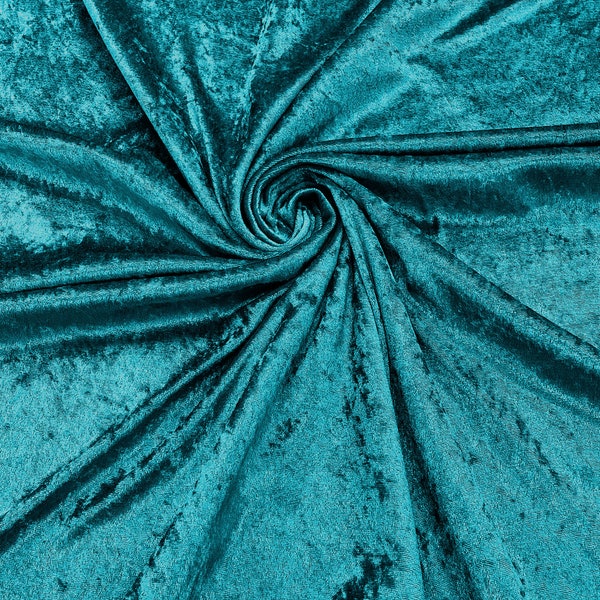 Teal 59" Wide Crushed Stretch Panne Velvet Velour Fabric Sold By The Yard.