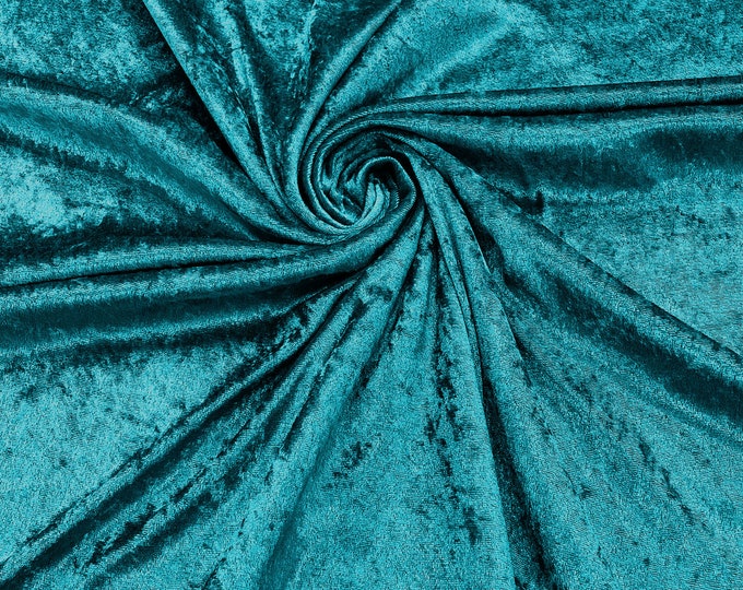 Teal 59" Wide Crushed Stretch Panne Velvet Velour Fabric Sold By The Yard.