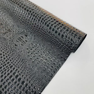 Black Glossy Two Tone Gator Fake Leather Upholstery, 3-D Crocodile Skin Texture Faux Leather PVC Vinyl/54&quot; Wide