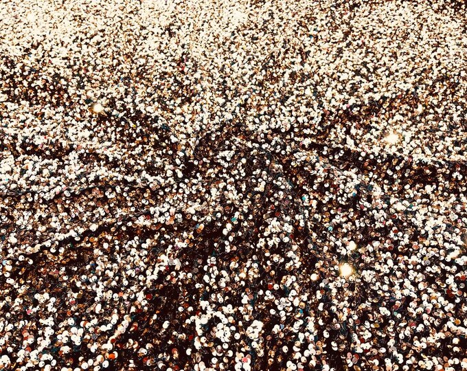 Rose Gold / Black stretch velvet with luxury sequins all over 5mm shining sequins 2-way stretch, sold by the yard.