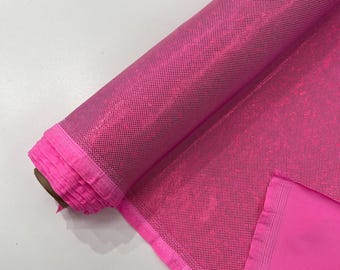 Hot pink Shattered Glass Foil Hologram/58” Wide/4 Way Stretch Spandex Nylon Tricot by the yard.