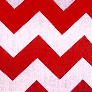 Red On White 58-60" Wide 1 inch Chevron Zig Zag Poly Cotton Fabric - Sold By The Yard