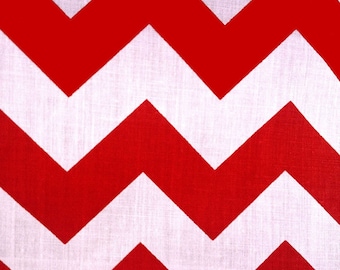 Red On White 58-60" Wide 1 inch Chevron Zig Zag Poly Cotton Fabric - Sold By The Yard
