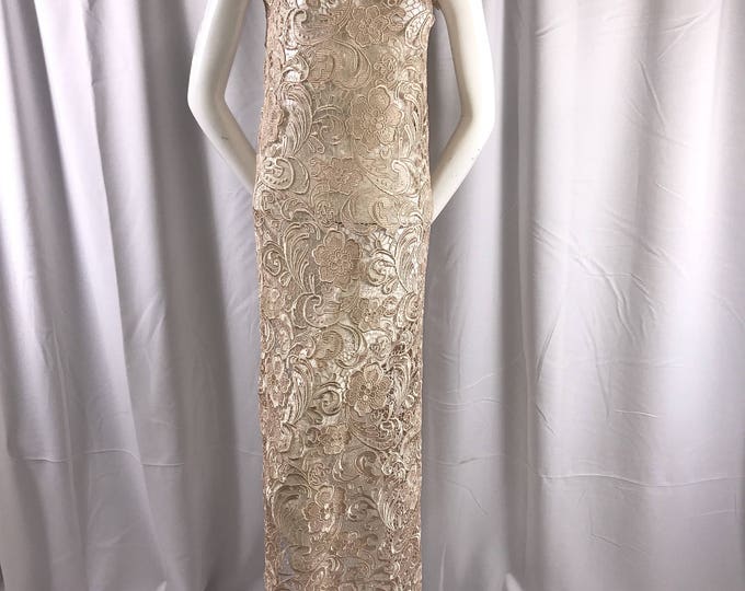 Champagne classy flower guipure lace-prom-nightgown-decorations-apparel-fashion-dresses-sold by the yard.