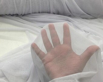 White Power Mesh Fabric by the Yard Sheer 4 Way Stretch Nylon Spandex for Wedding Dress Lingerie Dancewear 60 Inch