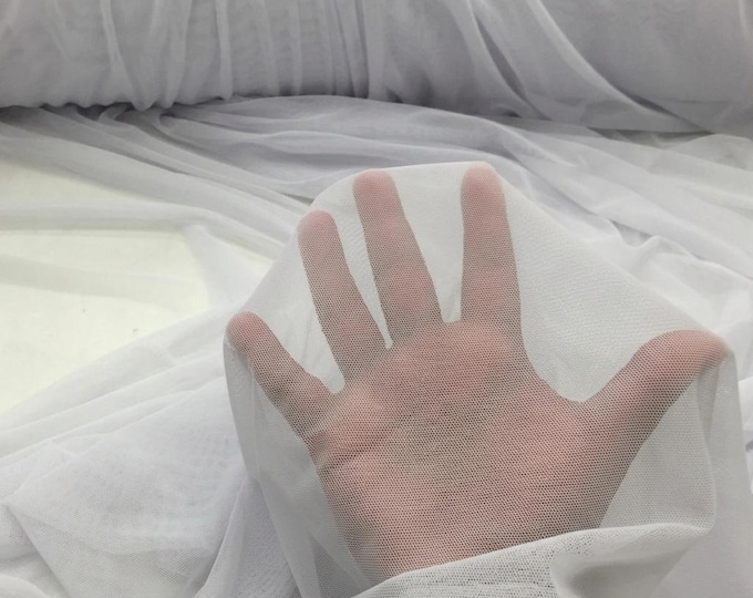 White Power Mesh Fabric by the Yard Sheer 4 Way Stretch Nylon Spandex for Wedding Dress Lingerie Dancewear 60 Inch