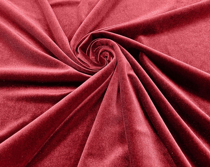 Salmon Coral 60" Wide 90% Polyester 10 percent Spandex Stretch Velvet Fabric for Sewing Apparel Costumes Craft, Sold By The Yard.