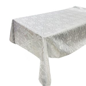 White/Silver - Rectangular Metallic Cross Brocade Jacquard Satin Tablecloth Overlay/Religious Brocade/Liturgical Fabric/Church.