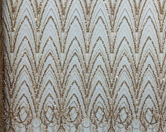 Champagne - Luxury Chain Geometric Beaded Lace, By The Yard.