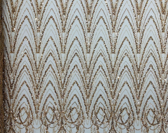 Champagne - Luxury Chain Geometric Beaded Lace, By The Yard.