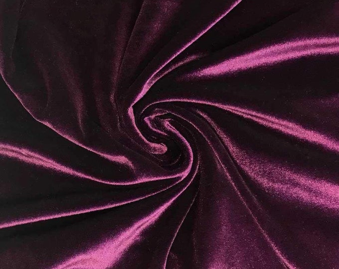 Eggplant 60" Wide 90% Polyester 10 Percent Spandex Stretch Velvet Fabric for Sewing Apparel Costumes Craft, Sold By The Yard.