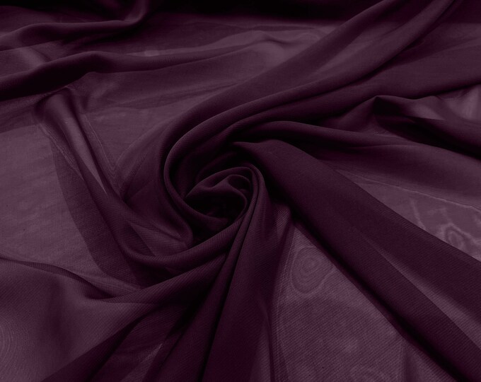 Plum 58/60" Wide 100% Polyester Soft Light Weight, Sheer, See Through Chiffon Fabric/ Bridal Apparel | Dresses | Costumes/ Backdrop