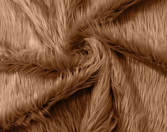 Faux Fur Fabric in Soft Dark Camel, Long Pile Shaggy Fur for Costumes and Crafts