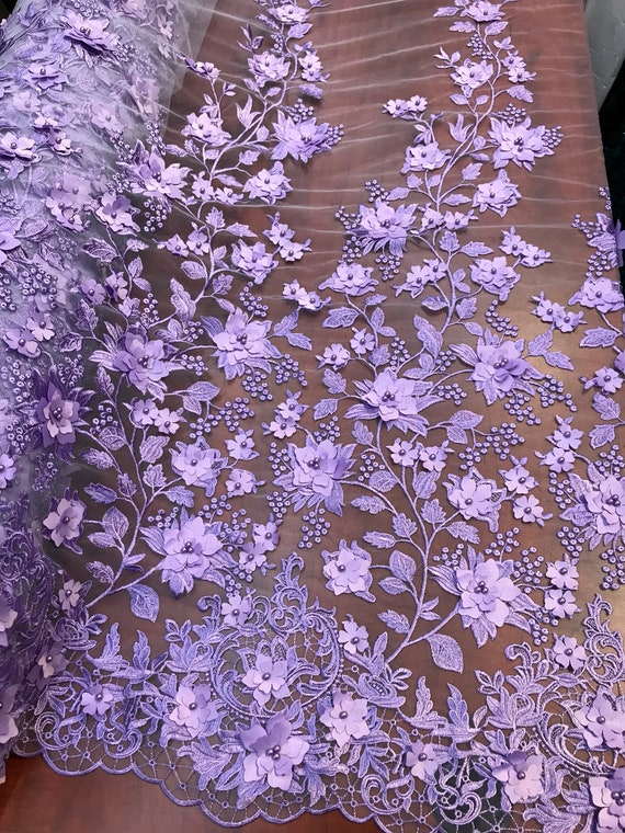 Graysilver gaviota design embroider and beaded on a mesh lace WeddingBridalPromNightgown fabric Sold by the yard.
