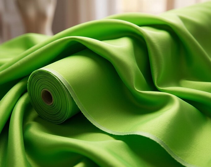 Lime Green Stretch Two Tone Taffeta Fabric by the Yard, Medium Weight Polyester Spandex for Bridal, Gowns & Event Decor
