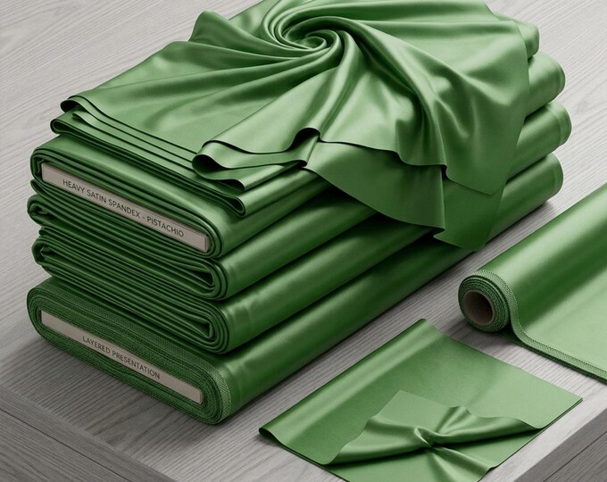 Pistachio Green Heavy Shiny Satin Stretch Spandex Fabric 58" Wide, Prom Dress Wedding Gown Apparel Fabric By The Yard