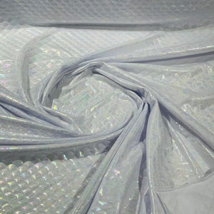 White illusion iridescent mermaid fish scales stretch spandex-sold by the yard