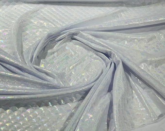 White illusion iridescent mermaid fish scales stretch spandex-sold by the yard