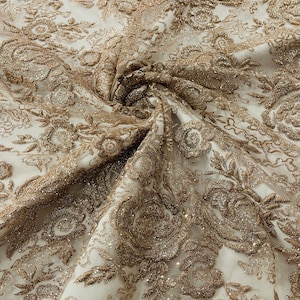 Rose Gold Full Roses Chunky Glitter Design On A Mesh Lace Fabric/Prom.