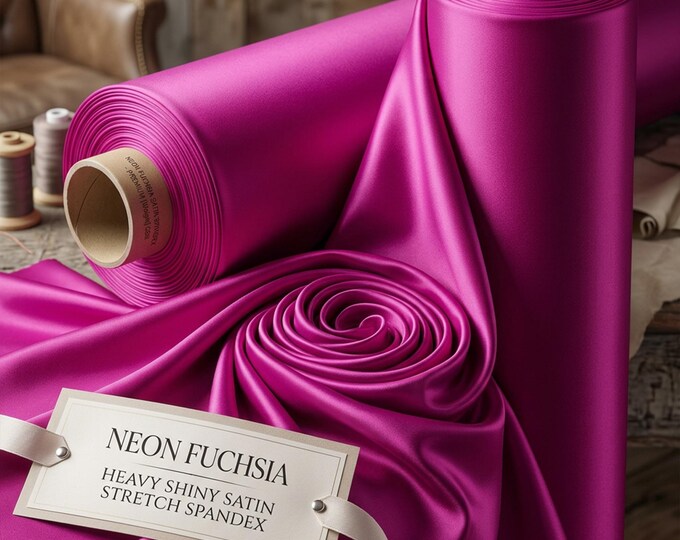 Neon Fuchsia Heavy Shiny Satin Stretch Spandex Fabric 58" Wide, Hot Pink Satin Fabric, Stretch Dress Fabric, Prom Fabric By The Yard