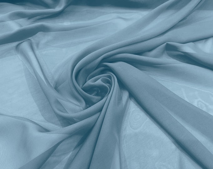 Sky Blue 5 Yards 60" Wide Sheer Fabric Chiffon Fabric by The Yard Continuous Solid Color Draping Fabric for Wedding Party Easter Backdrop