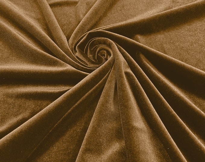 Light Gold 60" Wide 90% Polyester 10 percent Spandex Stretch Velvet Fabric for Sewing Apparel Costumes Craft, Sold By The Yard.