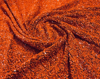 Burnt orange 5mm sequins on a rust stretch velvet 2-way stretch/ Costume Fabric/Apparel/ Sequin Velvet