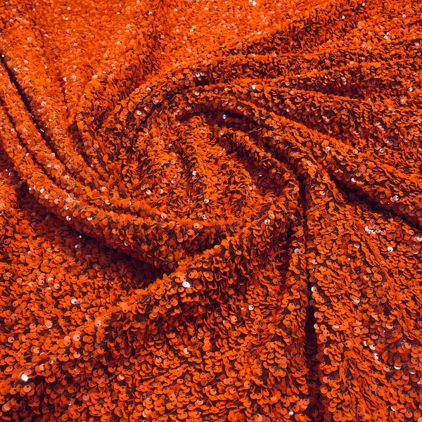 Burnt orange 5mm sequins on a rust stretch velvet 2-way stretch/ Costume Fabric/Apparel/ Sequin Velvet