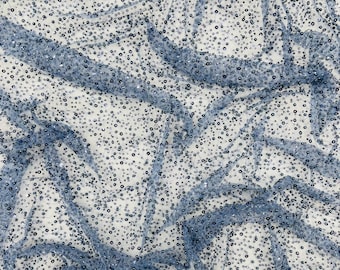 Steel Blue All Over Luxury Beaded Mesh with Pearls, Sequins for Wedding Dresses, Prom Gowns