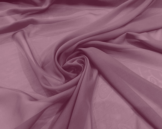 Mauve 58/60" Wide 100% Polyester Soft Light Weight, Sheer, See Through Chiffon Fabric/ Bridal Apparel | Dresses | Costumes/ Backdrop