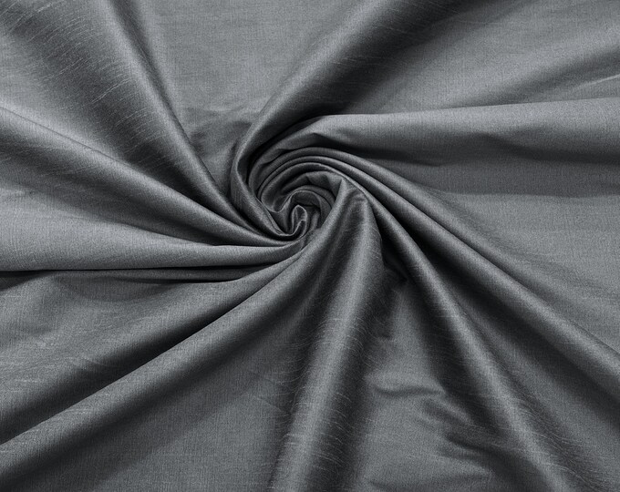 Charcoal Polyester Dupioni Faux Silk Fabric/ 55” Wide/Wedding Fabric/Home Decor.