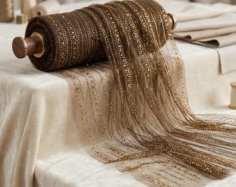 Brown Ombre Glitter Mesh Fabric Bronze Tulle Fabric Sheer Sparkle Mesh 60 Inch Wide Evening Dress Fabric Luxury Fabric by the Yard