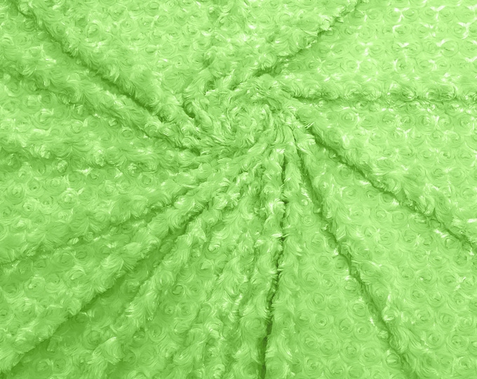 Lime Green 58" Wide Minky Swirl Rose Blossom Ball Rosebud Plush Fur Fabric Polyester