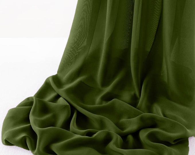 Olive Green Chelsea Wool Dobby Chiffon Fabric/58" Wide Sheer Fabric/Solid Color Draping Fabric for Wedding Party Easter Backdrop.