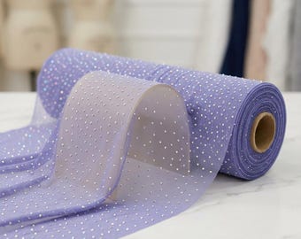 Lavender Rhinestone Mesh Fabric by the Yard Sheer Stretch Crystal Glitter Fabric for Dress Wedding Costume DIY