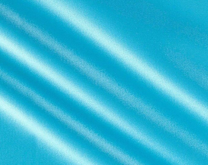 Aqua 95 Percent  Polyester 5% Spandex, 58 Inches Wide Matte Stretch L'Amour Satin Fabric, Sold By The Yard.