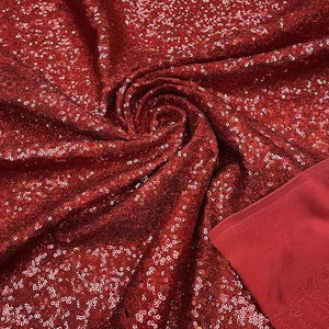 Red Hologram - Mini Glitz Sequins on a 4 Way Stretch Spandex Fabric- Sold by The Yard.