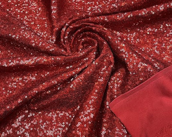 Red Hologram - Mini Glitz Sequins on a 4 Way Stretch Spandex Fabric- Sold by The Yard.