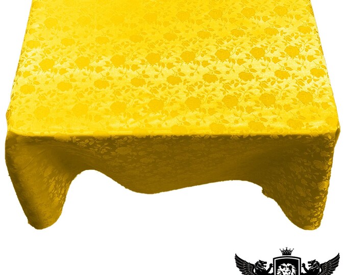 Yellow Square Tablecloth Roses Jacquard Satin Overlay for Small Coffee Table Seamless.
