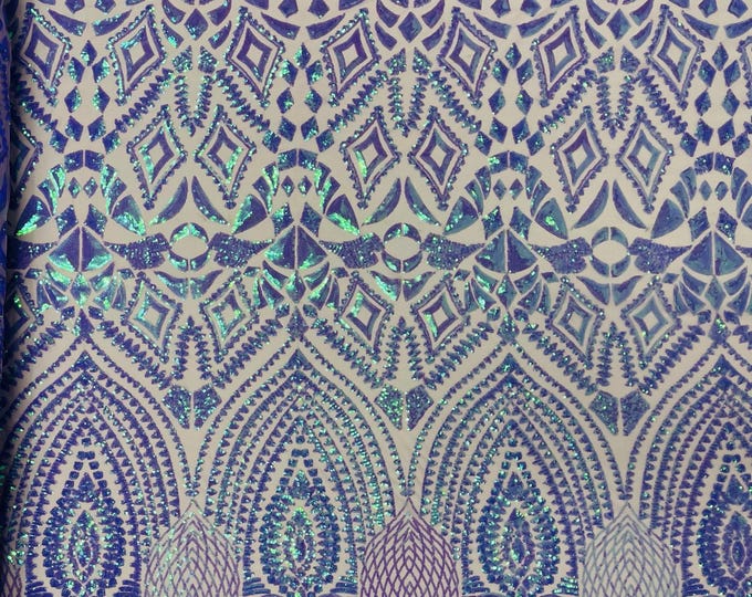 Lavender Iridescent - Diamond Geometric Sequin On A Stretch Mesh Fabric ( By The Yard)