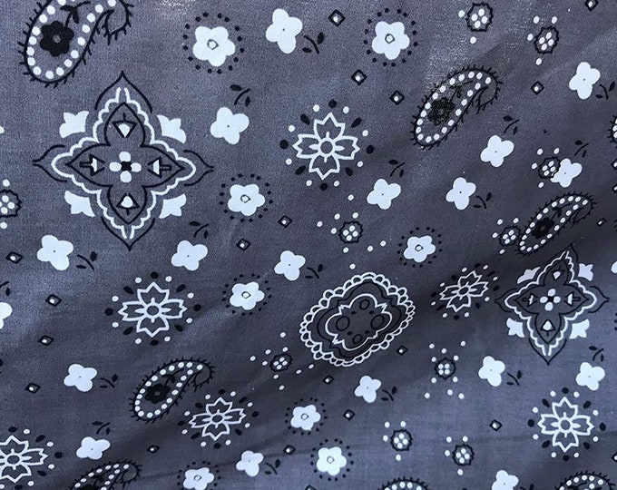 Gray 58/59" Wide 65% Polyester 35 percent  Cotton Bandanna Print Fabric, Good for Face Mask Covers, Sold By The Yard.