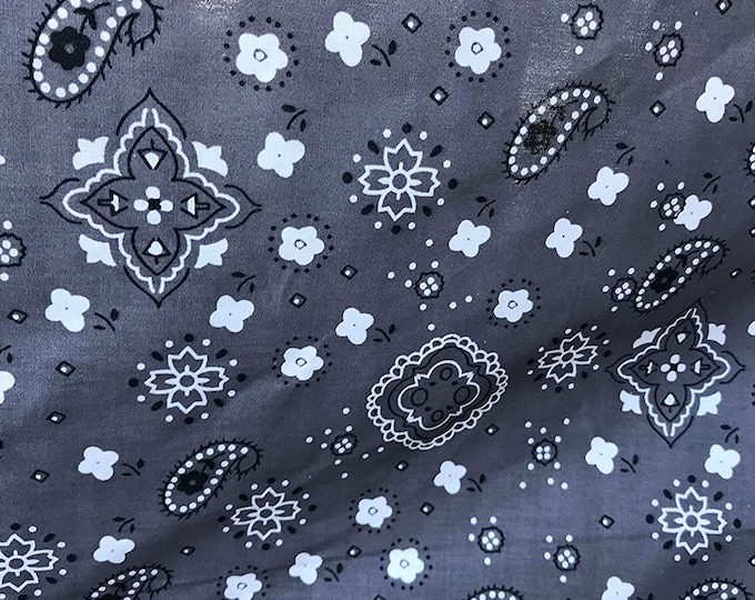 Gray 58/59" Wide 65% Polyester 35 percent  Cotton Bandanna Print Fabric, Good for Face Mask Covers, Sold By The Yard.