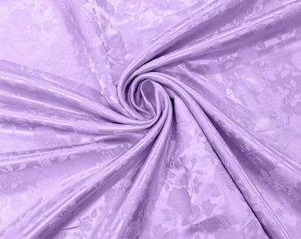 Lavender 60" Wide Polyester Roses/Flowers Brocade Jacquard Satin Fabric/Cosplay Costumes, Skirts, Table Linen/Sold By The Yard.