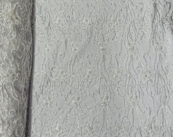 White, Vine Floral Beaded Lace/Sequin Embroider Lace Fabric - Sold By the Yard.