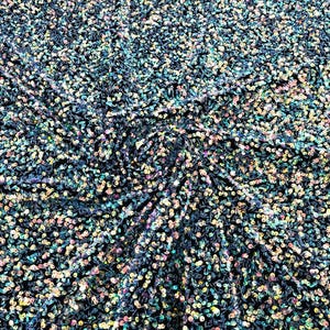 Clear Iridescent / Black stretch velvet with luxury sequins all over 5mm shining sequins 2-way stretch, sold by the yard.