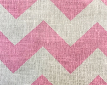 Pink On White 58-60" Wide 1 inch Chevron Zig Zag Poly Cotton Fabric - Sold By The Yard