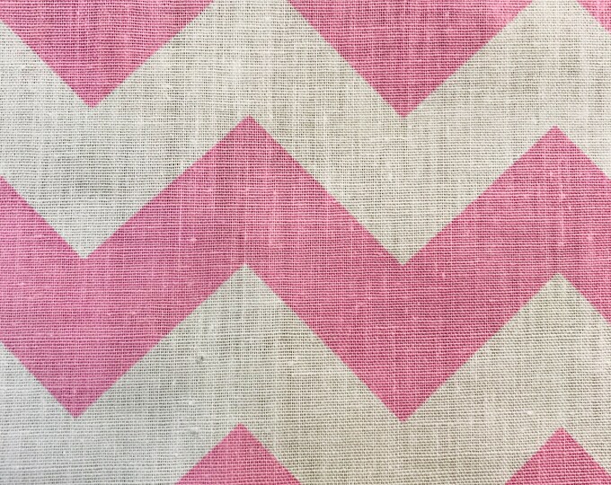 Pink On White 58-60" Wide 1 inch Chevron Zig Zag Poly Cotton Fabric - Sold By The Yard