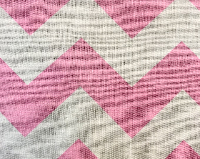 Pink On White 58-60" Wide 1 inch Chevron Zig Zag Poly Cotton Fabric - Sold By The Yard